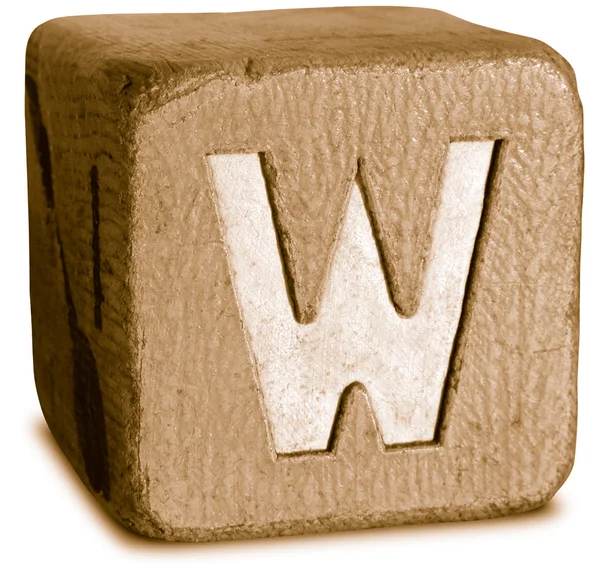 Fotografia do bloco de madeira Sepia letra W — Fotografia de Stock