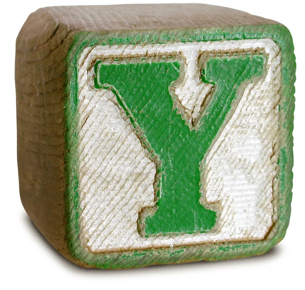 Фото зеленого деревянного блока буква Y — стоковое фото