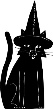 Kara kedi giyen cadı şapka