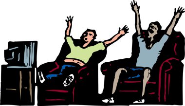 Two Men Watching Sports on TV clipart