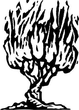 Woodcut Illustration of Burning Bush clipart