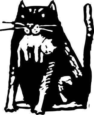 gravür illüstrasyon kedi