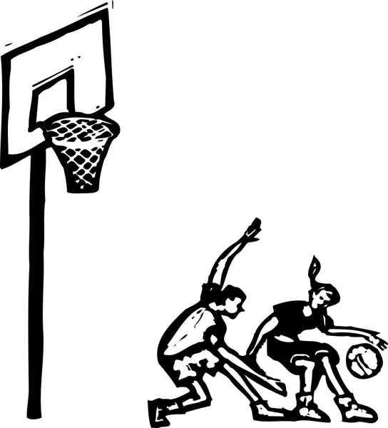 Vektor illustration av kvinnor spelar basket — Stock vektor