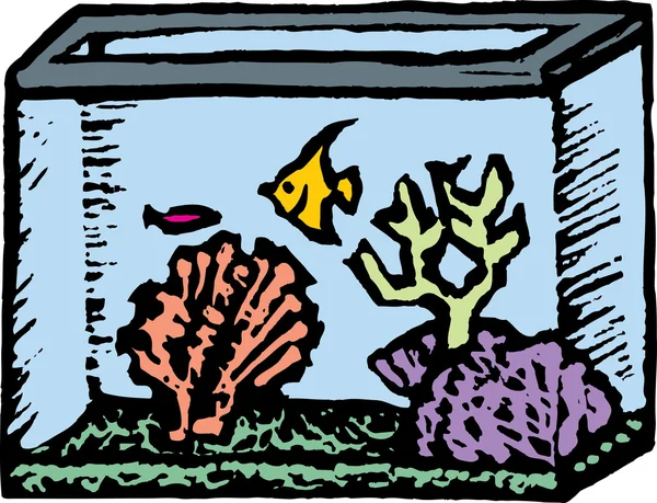 Woodcut ілюстрації акваріум — стоковий вектор
