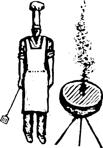 Vectorillustratie van man met barbecue grill — Stockvector