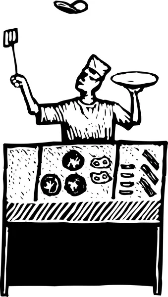 Illustration de gravure sur bois d'un cuisinier de commande courte — Image vectorielle