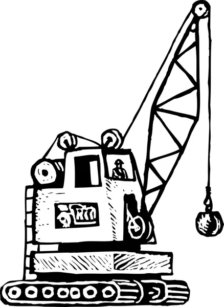 Woodcut Illustration of Crane with Crane Operator — Stock Vector