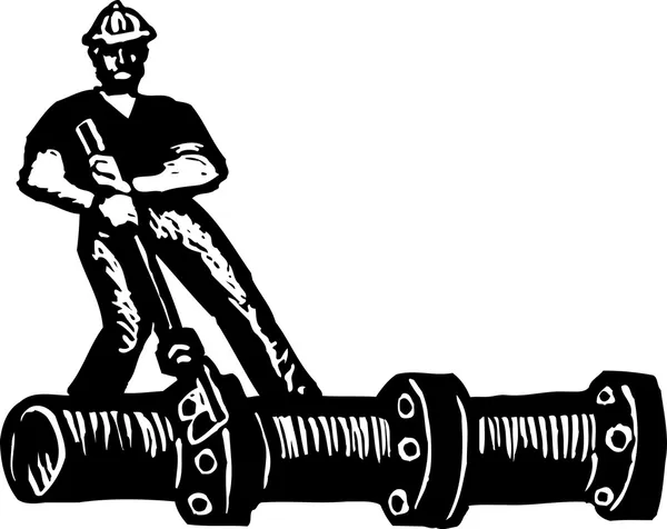 Woodcut Ilustração de Pipefitter — Vetor de Stock