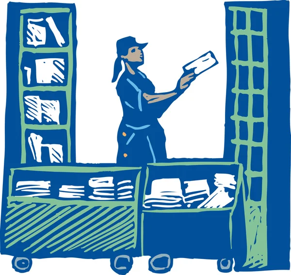 Postal Worker Sorting Mail — Stock Vector