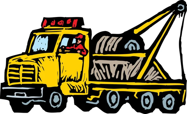 Woodcut Ilustração do caminhão de reboque — Vetor de Stock