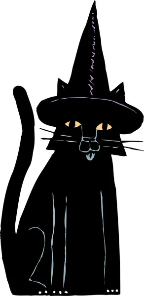 Gato preto usando chapéu de bruxa — Vetor de Stock