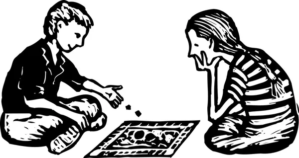 Niño y niña jugando juego de mesa — Archivo Imágenes Vectoriales