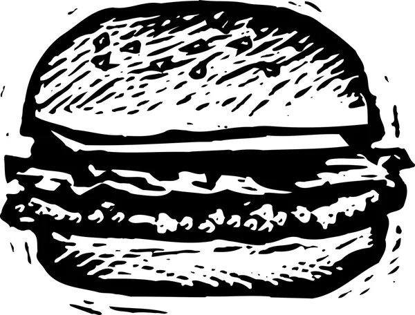 Träsnitt illustration av hamburgare — Stock vektor