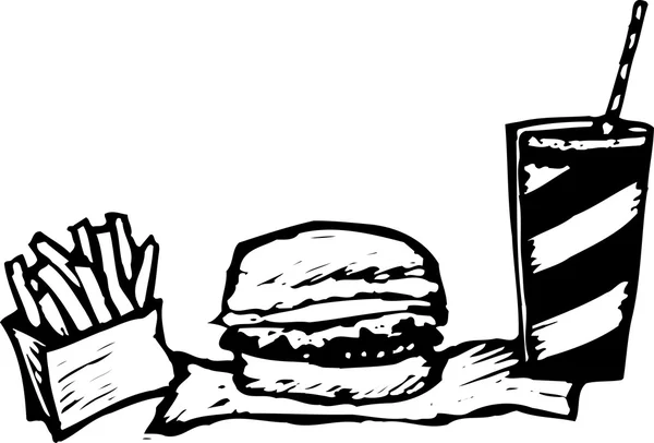 Hamburger, patates kızartması ve bir içki fast food vektör çizim — Stok Vektör