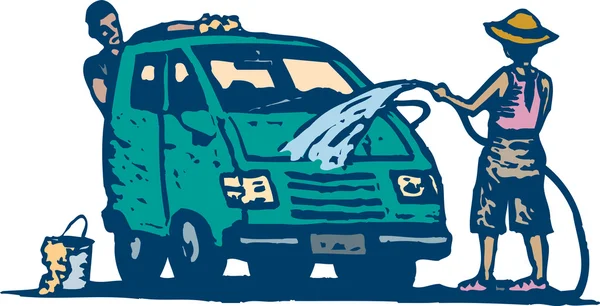 Couple Lavage de voiture ou Van — Image vectorielle