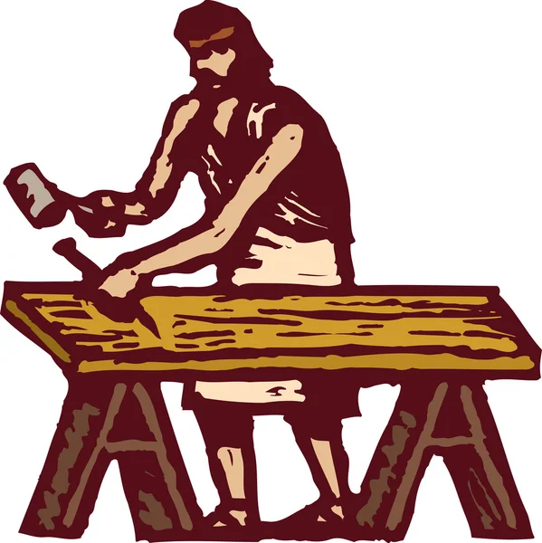 Woodcut Illustration of Carpenter — Stock Vector