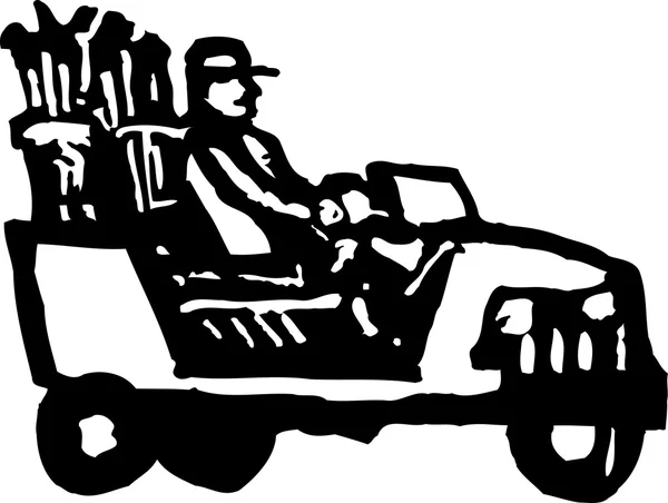 Ilustração vetorial do homem no carrinho de golfe no campo de golfe — Vetor de Stock