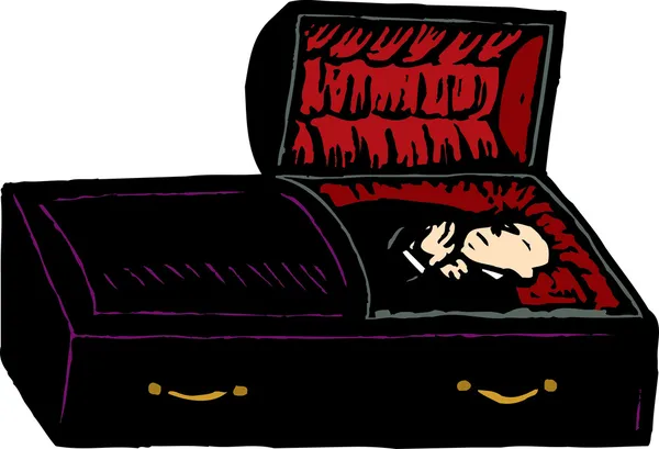 Woodcut Illustration of Corpse in Casket — Stock Vector