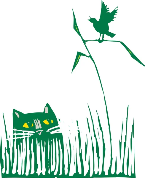 Holzschnitt-Illustration der Katze — Stockvektor