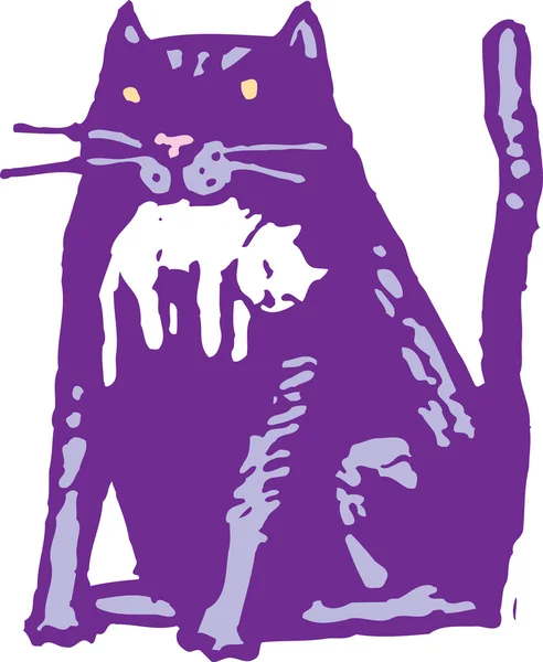 Träsnitt illustration av katt — Stock vektor