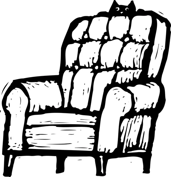 Houtsnede illustratie van kat op stoel — Stockvector