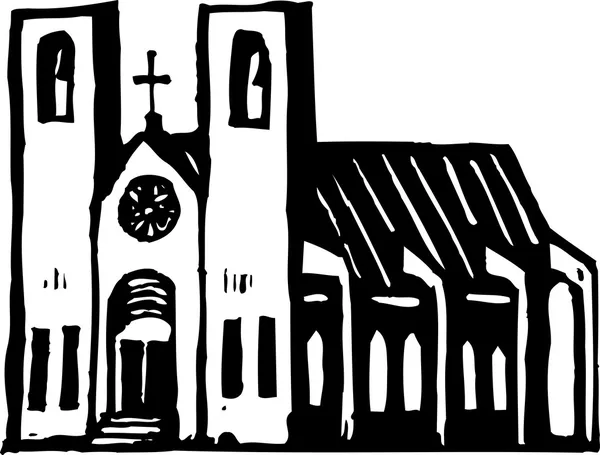 Woodcut Ilustración de Catedral de la Iglesia — Vector de stock