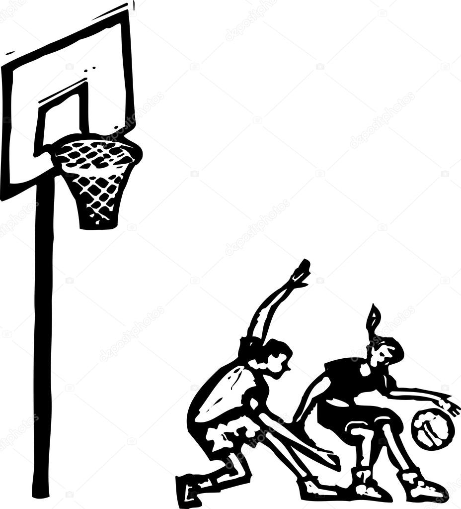 Vector illustration of Women Playing Basketball