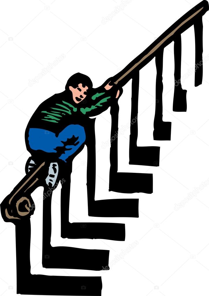 Boy Sliding Down Banister