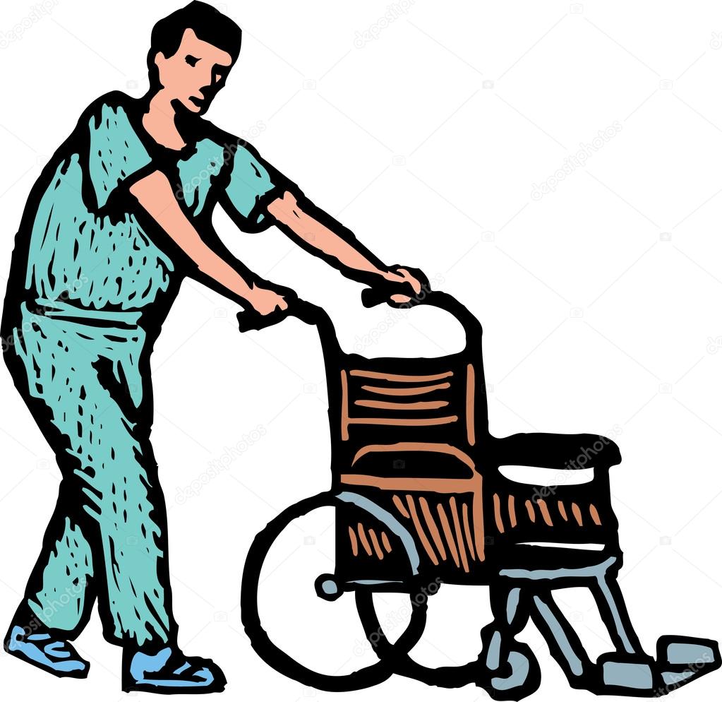 Hospital Orderly or Nurse with Wheelchair