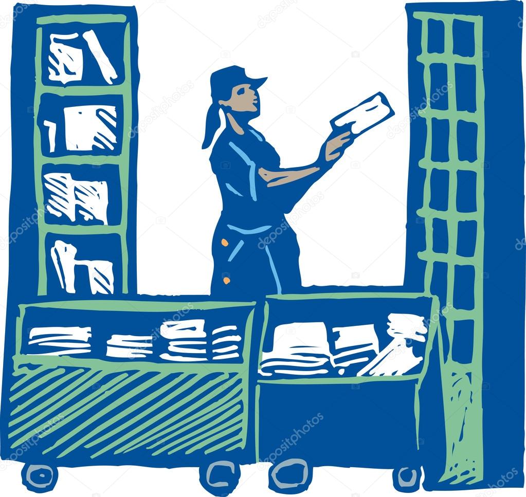 Postal Worker Sorting Mail
