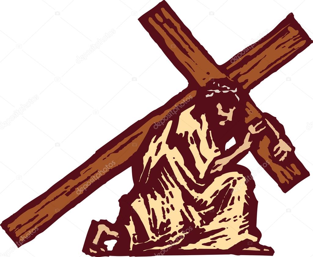 Woodcut Illustration of Christ Carrying Cross