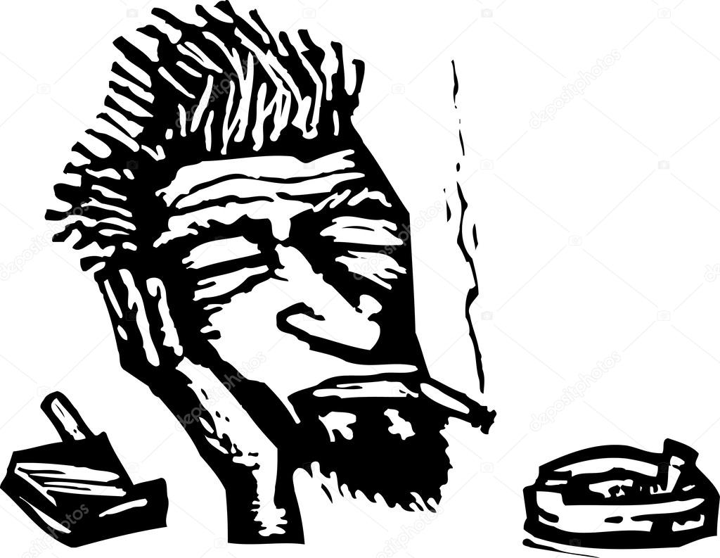 Vector Illustration of Beatnik Man Smoking Cigarettes