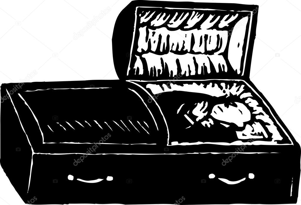Woodcut Illustration of Corpse in Casket
