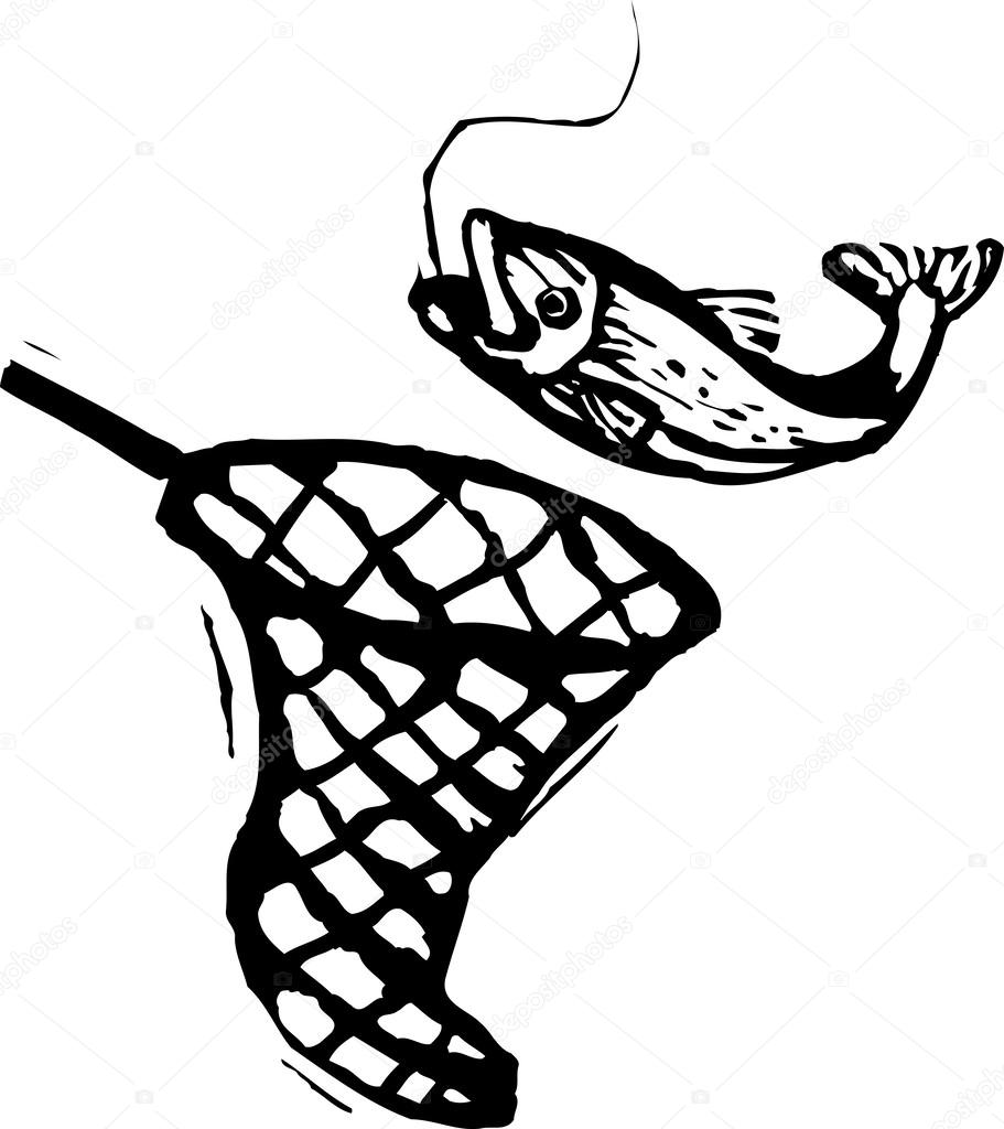 Vector Illustration of Caught Fish and Fish Net