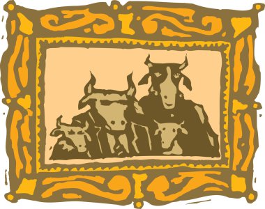 Woodcut illustration of Cow clipart