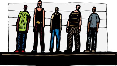 Woodcut Illustration of Criminal Line Up