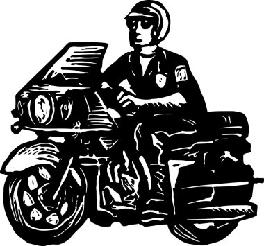 Polis ya da motosiklet polis gravür çizimi