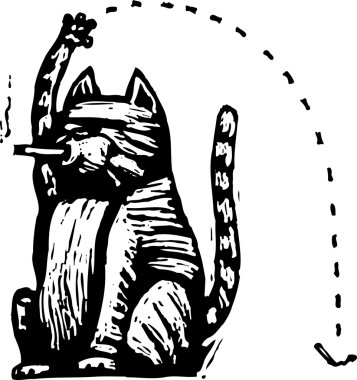 gravür illüstrasyon kedi
