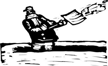 kar kürekle adamın vektör çizim