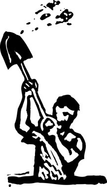 Adam Çukur kazarken vektör çizim