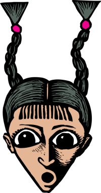 Woodcut Illustration of Startled Little Girl with Pigtails Face vector Woodcut Illustration of Startled Little Girl with Pigtails Face vector