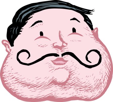 gravür illüstrasyon kıvırcık bıyık yüz kilolu adam