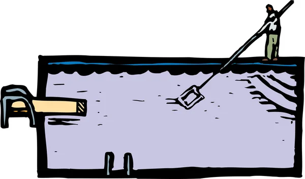 Woodcut Illustration of Cleaning Pool — Stockvector