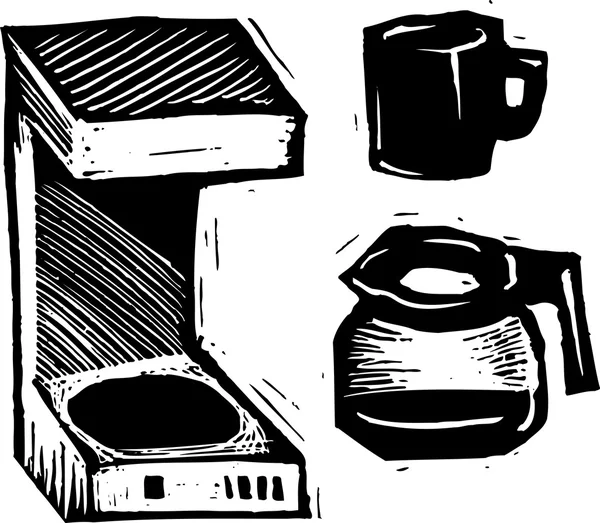 Ilustração vetorial de panela de café e caneca de café — Vetor de Stock