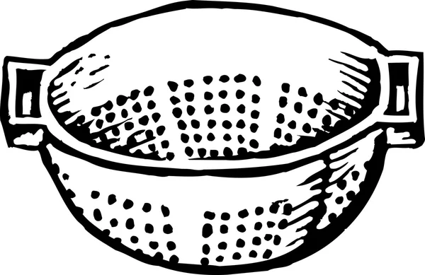 Woodcut Illustration of Colander — Stock Vector