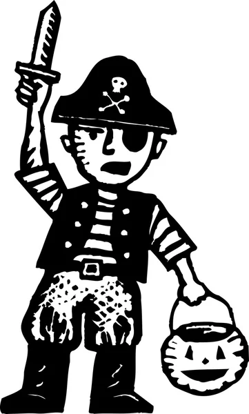 Woodcut Illustration of Little Boy in Pirate Halloween Costume — Stockový vektor
