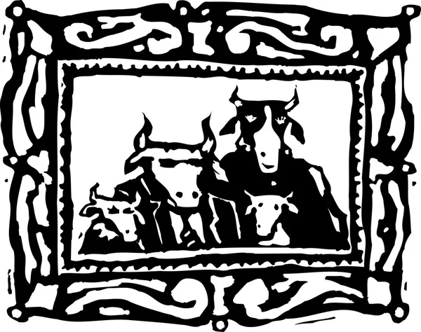 Woodcut ilustração de vaca — Vetor de Stock