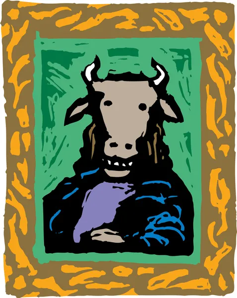 Dřevořez ilustrace krávy — Stockový vektor