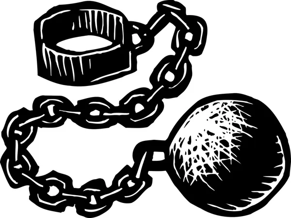 Woodcut Illustration of Ball and Chain — Stock Vector