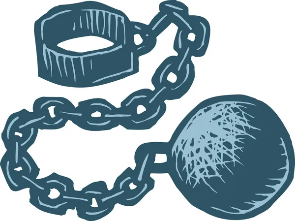 Illustrazione Woodcut di palla e catena — Vettoriale Stock
